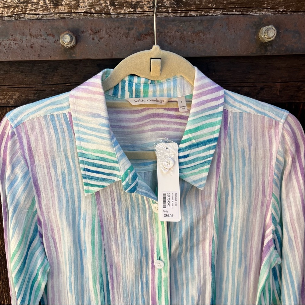 Soft Surroundings Cia Gauze Multicolor Striped Blouse Sz S - Picture 4 of 11